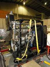 Instrumented tier 4 diesel engine onntest rack in lab.